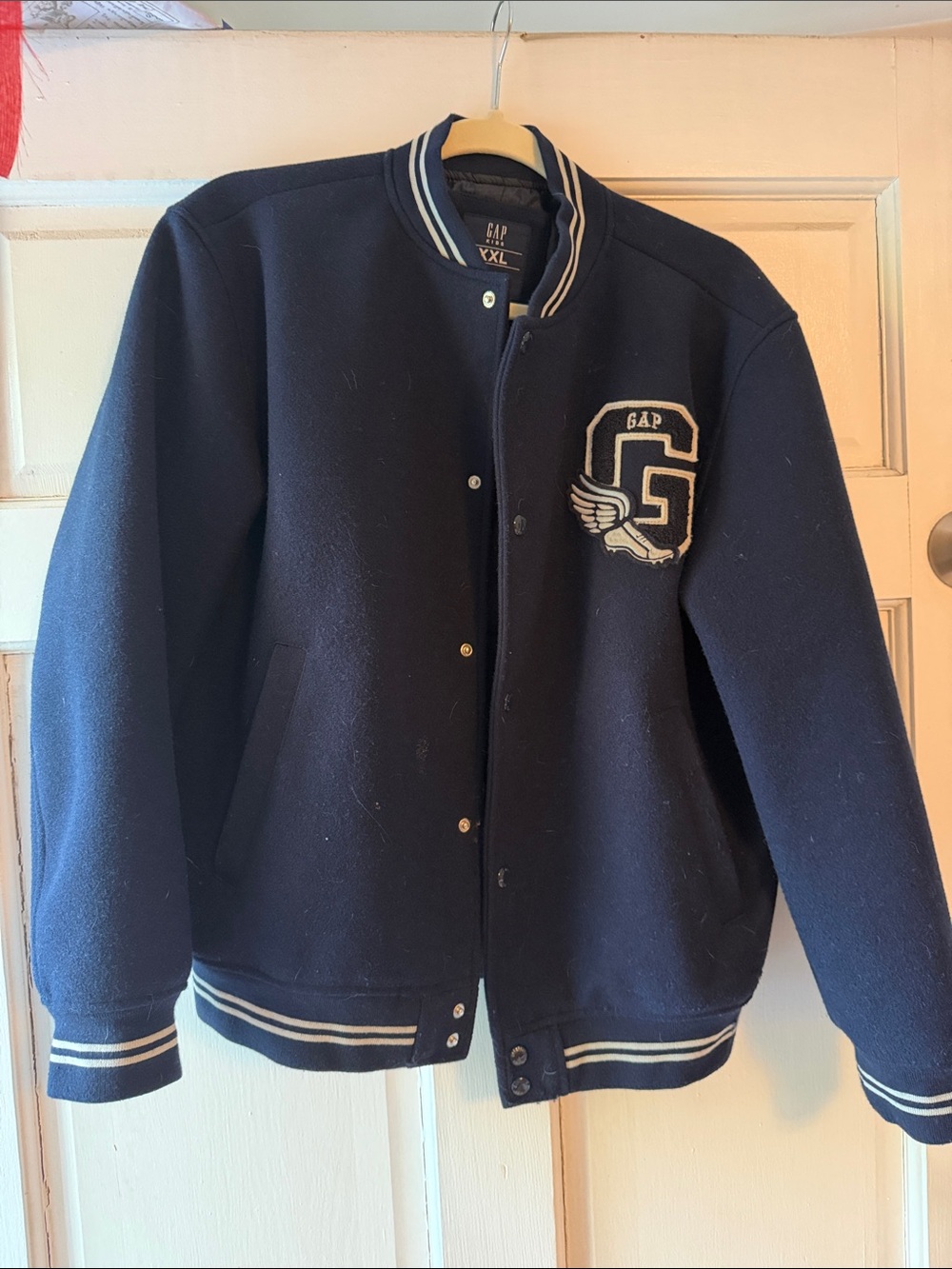 GAP Kids Navy Wool-Blend Varsity Jacket with Crest
